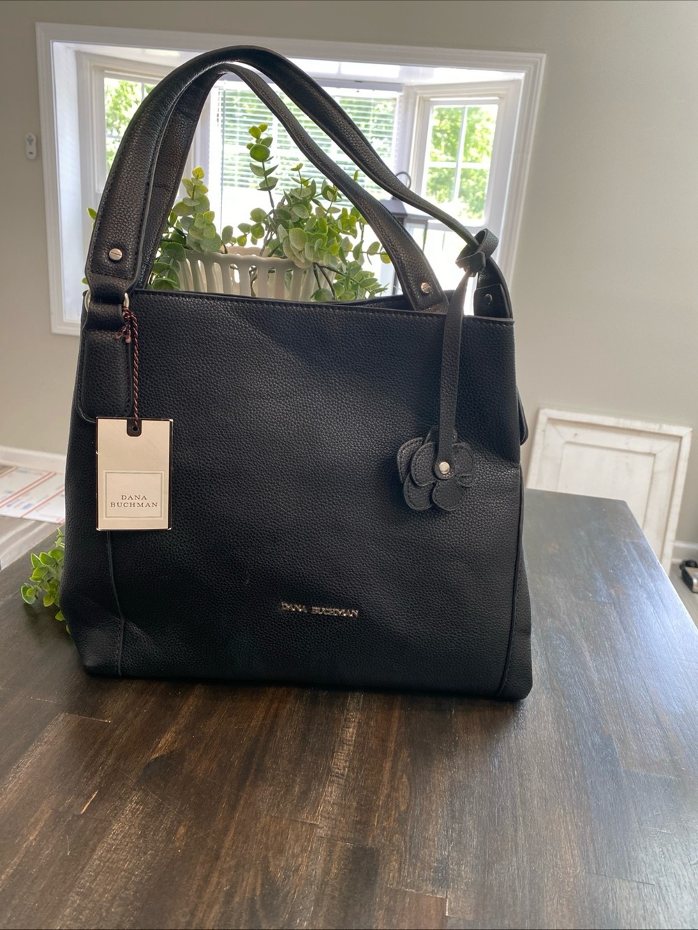 NWT Dana Buchman Black Pebbled Leather Shoulder Bag Tote